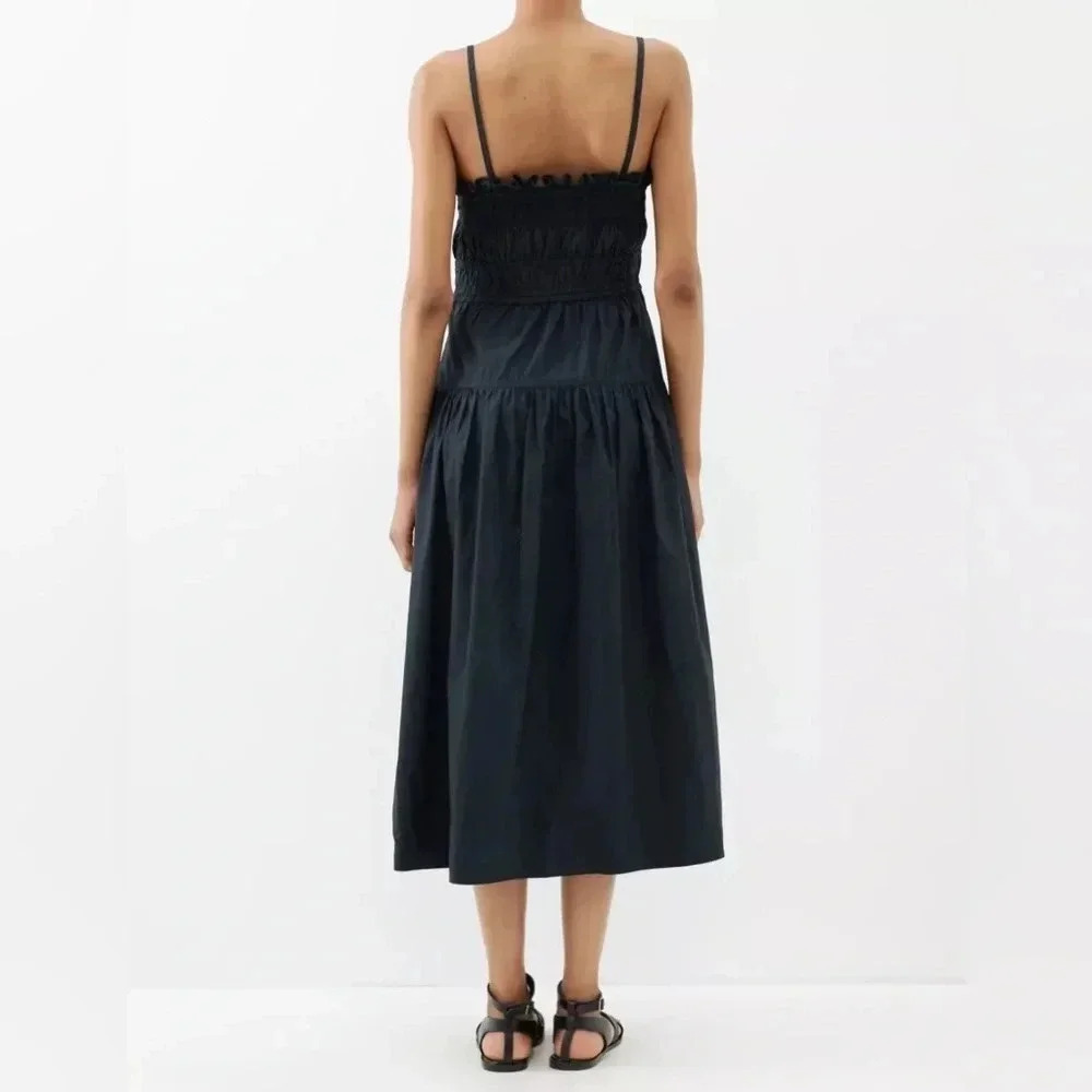 NEW Ulla Johnson Lisbet smocked cotton-poplin midi Dress Size 6 B753 - Picture 2 of 7